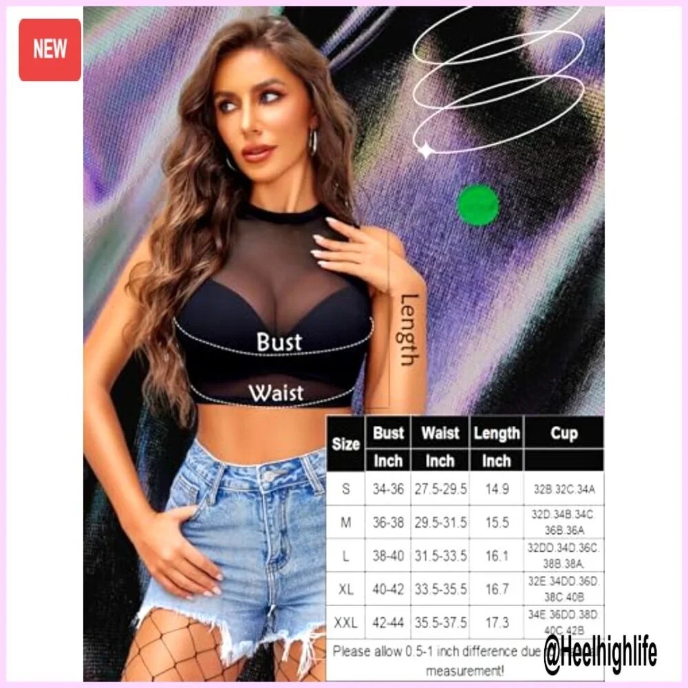 Sheer Mesh Crop Top Camisole Sexy Clubwear Undershirt Women's Tank